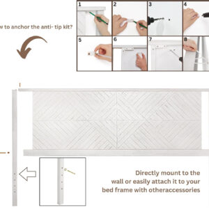 Bme Ethan Solid Wood King Bed Frame with Diamond Headboard - Rustic & Mid-Century Modern - Acacia Wood Platform Bed - Compatible with All Mattresses - No Box Spring Needed - Rustic White