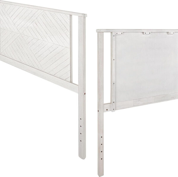 Bme Ethan Solid Wood King Bed Frame with Diamond Headboard - Rustic & Mid-Century Modern - Acacia Wood Platform Bed - Compatible with All Mattresses - No Box Spring Needed - Rustic White