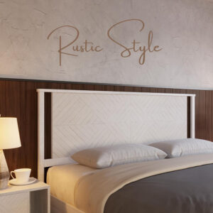 Bme Ethan Solid Wood King Bed Frame with Diamond Headboard - Rustic & Mid-Century Modern - Acacia Wood Platform Bed - Compatible with All Mattresses - No Box Spring Needed - Rustic White