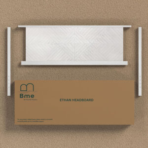 Bme Ethan Solid Wood King Bed Frame with Diamond Headboard - Rustic & Mid-Century Modern - Acacia Wood Platform Bed - Compatible with All Mattresses - No Box Spring Needed - Rustic White