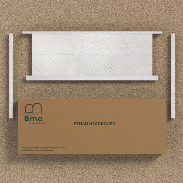 Bme Ethan Solid Wood King Bed Frame with Diamond Headboard - Rustic & Mid-Century Modern - Acacia Wood Platform Bed - Compatible with All Mattresses - No Box Spring Needed - Rustic White