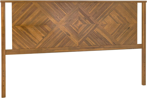 Bme Ethan Solid Wood King Bed Frame with Diamond Headboard - Rustic & Mid-Century Modern - Acacia Wood Platform Bed - Compatible with All Mattresses - No Box Spring Needed - Rustic White