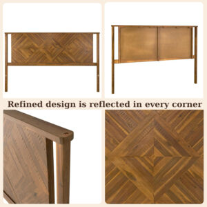 Bme Ethan Solid Wood King Bed Frame with Diamond Headboard - Rustic & Mid-Century Modern - Acacia Wood Platform Bed - Compatible with All Mattresses - No Box Spring Needed - Rustic White