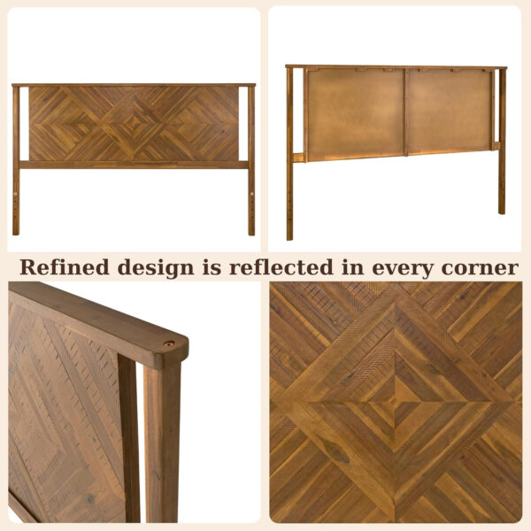 Bme Ethan Solid Wood King Bed Frame with Diamond Headboard - Rustic & Mid-Century Modern - Acacia Wood Platform Bed - Compatible with All Mattresses - No Box Spring Needed - Rustic White