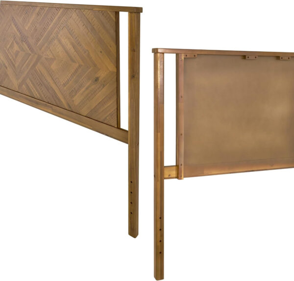 Bme Ethan Solid Wood King Bed Frame with Diamond Headboard - Rustic & Mid-Century Modern - Acacia Wood Platform Bed - Compatible with All Mattresses - No Box Spring Needed - Rustic White