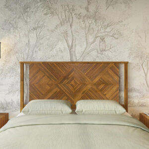 Bme Ethan Solid Wood King Bed Frame with Diamond Headboard - Rustic & Mid-Century Modern - Acacia Wood Platform Bed - Compatible with All Mattresses - No Box Spring Needed - Rustic White