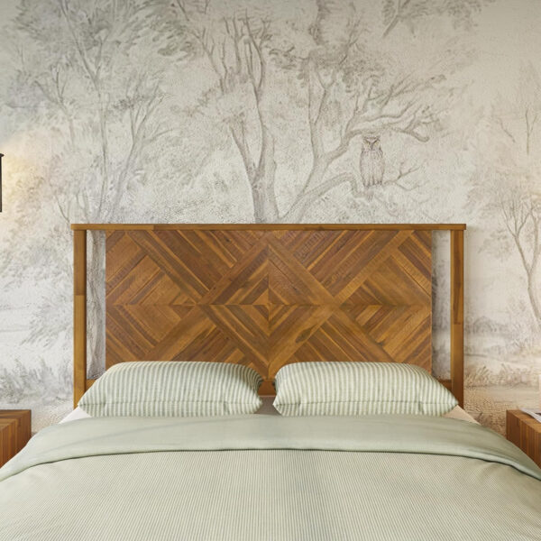 Bme Ethan Solid Wood King Bed Frame with Diamond Headboard - Rustic & Mid-Century Modern - Acacia Wood Platform Bed - Compatible with All Mattresses - No Box Spring Needed - Rustic White