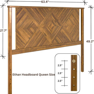 Bme Ethan Solid Wood King Bed Frame with Diamond Headboard - Rustic & Mid-Century Modern - Acacia Wood Platform Bed - Compatible with All Mattresses - No Box Spring Needed - Rustic White