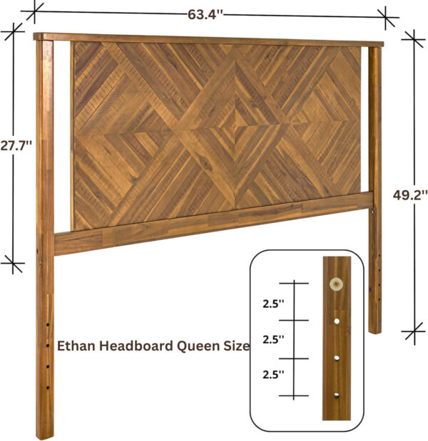 Bme Ethan Solid Wood King Bed Frame with Diamond Headboard - Rustic & Mid-Century Modern - Acacia Wood Platform Bed - Compatible with All Mattresses - No Box Spring Needed - Rustic White