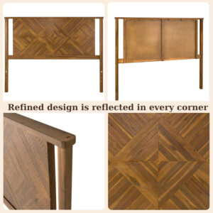 Bme Ethan Solid Wood King Bed Frame with Diamond Headboard - Rustic & Mid-Century Modern - Acacia Wood Platform Bed - Compatible with All Mattresses - No Box Spring Needed - Rustic White