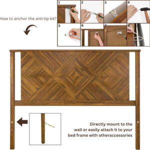 Bme Ethan Solid Wood King Bed Frame with Diamond Headboard - Rustic & Mid-Century Modern - Acacia Wood Platform Bed - Compatible with All Mattresses - No Box Spring Needed - Rustic White