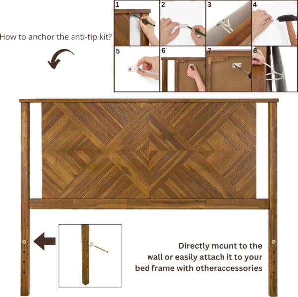 Bme Ethan Solid Wood King Bed Frame with Diamond Headboard - Rustic & Mid-Century Modern - Acacia Wood Platform Bed - Compatible with All Mattresses - No Box Spring Needed - Rustic White