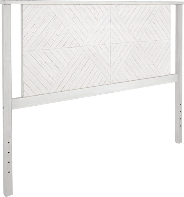 Bme Ethan Solid Wood King Bed Frame with Diamond Headboard - Rustic & Mid-Century Modern - Acacia Wood Platform Bed - Compatible with All Mattresses - No Box Spring Needed - Rustic White