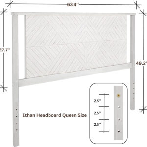 Bme Ethan Solid Wood King Bed Frame with Diamond Headboard - Rustic & Mid-Century Modern - Acacia Wood Platform Bed - Compatible with All Mattresses - No Box Spring Needed - Rustic White