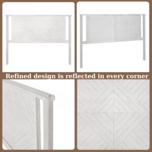 Bme Ethan Solid Wood King Bed Frame with Diamond Headboard - Rustic & Mid-Century Modern - Acacia Wood Platform Bed - Compatible with All Mattresses - No Box Spring Needed - Rustic White