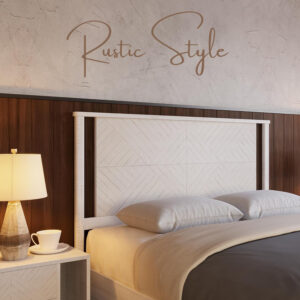 Bme Ethan Solid Wood King Bed Frame with Diamond Headboard - Rustic & Mid-Century Modern - Acacia Wood Platform Bed - Compatible with All Mattresses - No Box Spring Needed - Rustic White