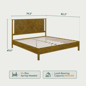 Bme Ethan Solid Wood King Bed Frame with Diamond Headboard - Rustic & Mid-Century Modern - Acacia Wood Platform Bed - Compatible with All Mattresses - No Box Spring Needed - Rustic White