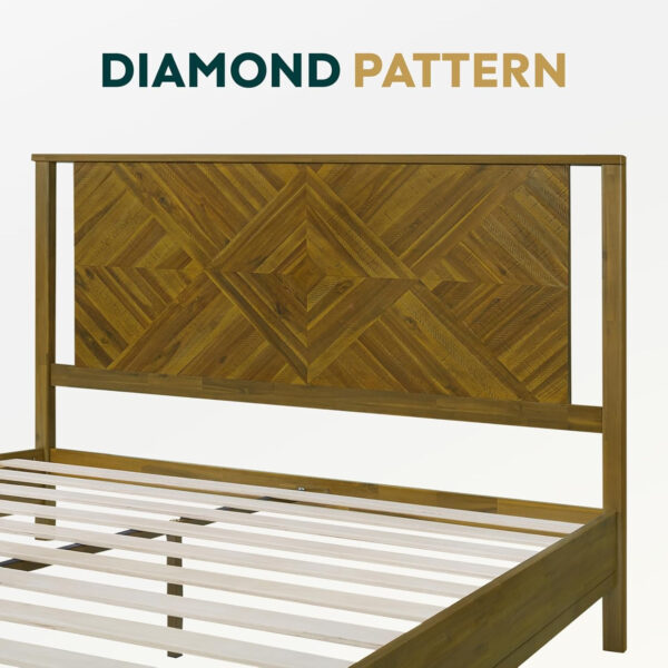 Bme Ethan Solid Wood King Bed Frame with Diamond Headboard - Rustic & Mid-Century Modern - Acacia Wood Platform Bed - Compatible with All Mattresses - No Box Spring Needed - Rustic White