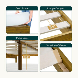 Bme Ethan Solid Wood King Bed Frame with Diamond Headboard - Rustic & Mid-Century Modern - Acacia Wood Platform Bed - Compatible with All Mattresses - No Box Spring Needed - Rustic White