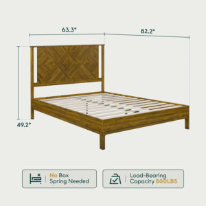 Bme Ethan Solid Wood King Bed Frame with Diamond Headboard - Rustic & Mid-Century Modern - Acacia Wood Platform Bed - Compatible with All Mattresses - No Box Spring Needed - Rustic White