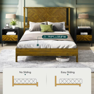 Bme Ethan Solid Wood King Bed Frame with Diamond Headboard - Rustic & Mid-Century Modern - Acacia Wood Platform Bed - Compatible with All Mattresses - No Box Spring Needed - Rustic White