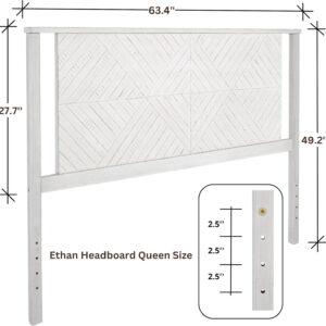 Bme Ethan Solid Wood King Bed Frame with Diamond Headboard - Rustic & Mid-Century Modern - Acacia Wood Platform Bed - Compatible with All Mattresses - No Box Spring Needed - Rustic White