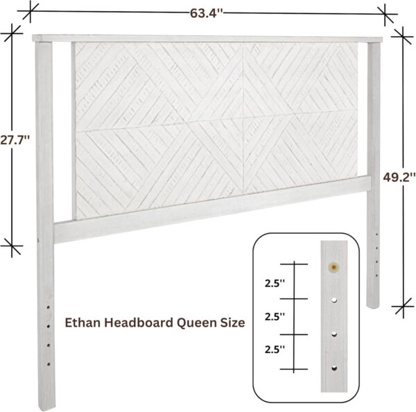 Bme Ethan Solid Wood King Bed Frame with Diamond Headboard - Rustic & Mid-Century Modern - Acacia Wood Platform Bed - Compatible with All Mattresses - No Box Spring Needed - Rustic White