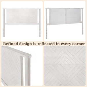 Bme Ethan Solid Wood King Bed Frame with Diamond Headboard - Rustic & Mid-Century Modern - Acacia Wood Platform Bed - Compatible with All Mattresses - No Box Spring Needed - Rustic White