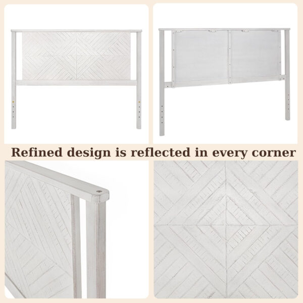 Bme Ethan Solid Wood King Bed Frame with Diamond Headboard - Rustic & Mid-Century Modern - Acacia Wood Platform Bed - Compatible with All Mattresses - No Box Spring Needed - Rustic White