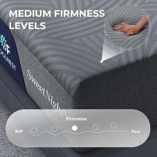 Sweetnight CoolNest 16 inch King Mattress, Cooling Gel King Size Memory Foam Mattress for Cool Night Sleep, 5-Zone Ergo Support for Pressure Relief, Medium Firm, CertiPUR-US Certified
