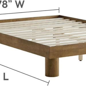 Modway Runa Wood King Platform Bed in French Oak - Minimalist King Size Bed Frame with Wood Slat Support - No Box Spring Needed