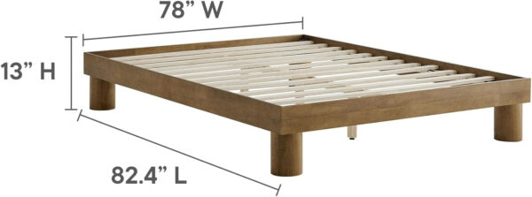 Modway Runa Wood King Platform Bed in French Oak - Minimalist King Size Bed Frame with Wood Slat Support - No Box Spring Needed