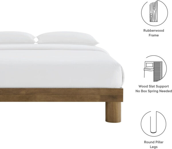 Modway Runa Wood King Platform Bed in French Oak - Minimalist King Size Bed Frame with Wood Slat Support - No Box Spring Needed
