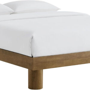 Modway Runa Wood King Platform Bed in French Oak - Minimalist King Size Bed Frame with Wood Slat Support - No Box Spring Needed