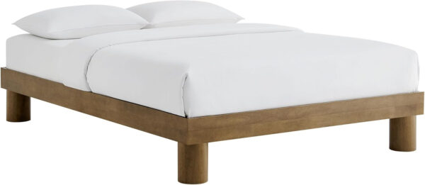 Modway Runa Wood King Platform Bed in French Oak - Minimalist King Size Bed Frame with Wood Slat Support - No Box Spring Needed