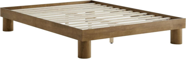 Modway Runa Wood King Platform Bed in French Oak - Minimalist King Size Bed Frame with Wood Slat Support - No Box Spring Needed