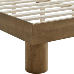 Modway Runa Wood King Platform Bed in French Oak - Minimalist King Size Bed Frame with Wood Slat Support - No Box Spring Needed