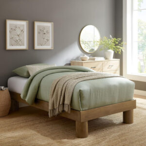 Modway Runa Wood King Platform Bed in French Oak - Minimalist King Size Bed Frame with Wood Slat Support - No Box Spring Needed