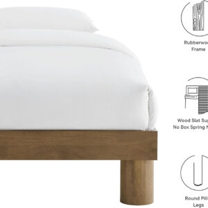 Modway Runa Wood King Platform Bed in French Oak - Minimalist King Size Bed Frame with Wood Slat Support - No Box Spring Needed