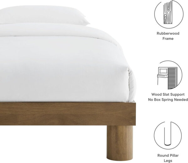 Modway Runa Wood King Platform Bed in French Oak - Minimalist King Size Bed Frame with Wood Slat Support - No Box Spring Needed