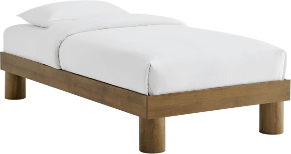 Modway Runa Wood King Platform Bed in French Oak - Minimalist King Size Bed Frame with Wood Slat Support - No Box Spring Needed