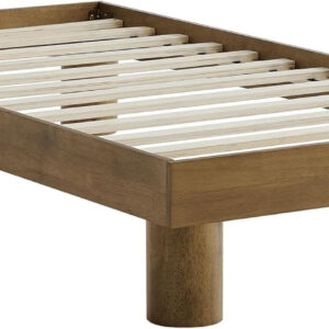 Modway Runa Wood King Platform Bed in French Oak - Minimalist King Size Bed Frame with Wood Slat Support - No Box Spring Needed