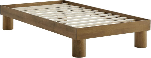 Modway Runa Wood King Platform Bed in French Oak - Minimalist King Size Bed Frame with Wood Slat Support - No Box Spring Needed