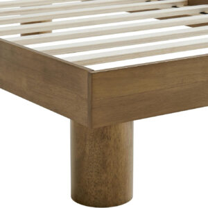 Modway Runa Wood King Platform Bed in French Oak - Minimalist King Size Bed Frame with Wood Slat Support - No Box Spring Needed