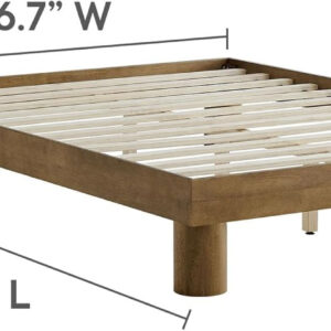 Modway Runa Wood King Platform Bed in French Oak - Minimalist King Size Bed Frame with Wood Slat Support - No Box Spring Needed