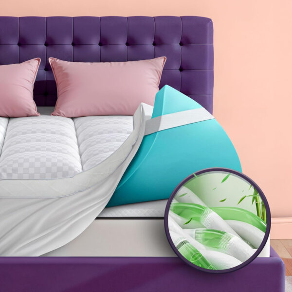 Dual Layer 4 Inch Memory Foam Mattress Topper for Pressure Relief with 4X Support, 2" Pillow Top King Mattress Topper 50% Viscose Made from Bamboo Plus 2" Cooling Gel Memory Foam Comfort Mattress Pad