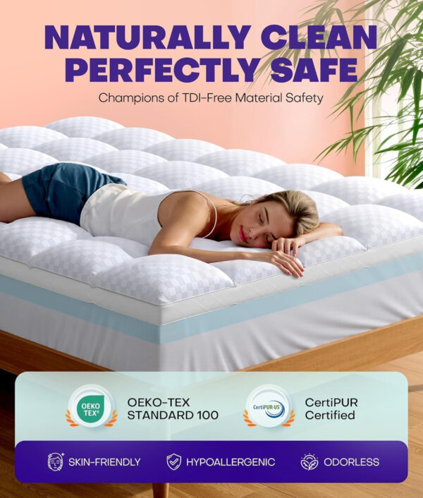 Dual Layer 4 Inch Memory Foam Mattress Topper for Pressure Relief with 4X Support, 2" Pillow Top King Mattress Topper 50% Viscose Made from Bamboo Plus 2" Cooling Gel Memory Foam Comfort Mattress Pad