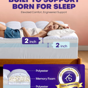 Dual Layer 4 Inch Memory Foam Mattress Topper for Pressure Relief with 4X Support, 2" Pillow Top King Mattress Topper 50% Viscose Made from Bamboo Plus 2" Cooling Gel Memory Foam Comfort Mattress Pad