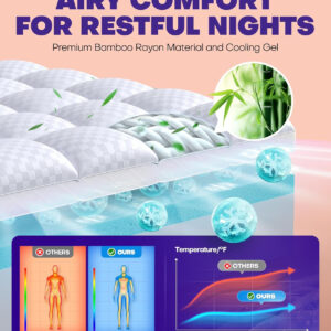 Dual Layer 4 Inch Memory Foam Mattress Topper for Pressure Relief with 4X Support, 2" Pillow Top King Mattress Topper 50% Viscose Made from Bamboo Plus 2" Cooling Gel Memory Foam Comfort Mattress Pad