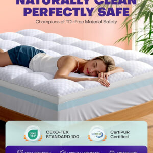 Dual Layer 4 Inch Memory Foam Mattress Topper for Pressure Relief with 4X Support, 2" Pillow Top King Mattress Topper 50% Viscose Made from Bamboo Plus 2" Cooling Gel Memory Foam Comfort Mattress Pad